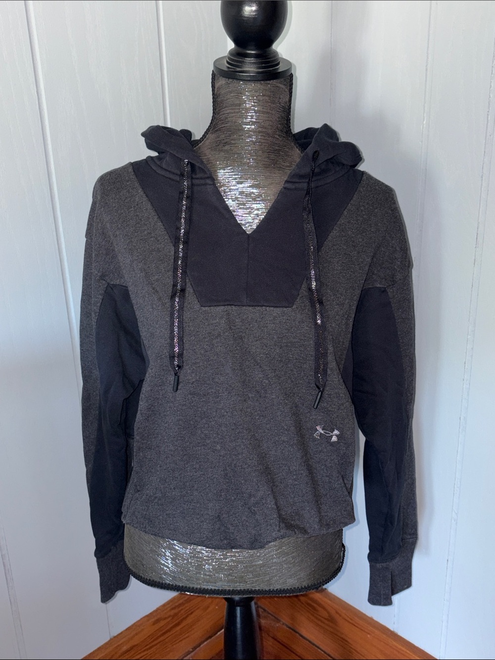 Under Armour Women’s Charcoal and Black V-Neck Hoodie Sweater